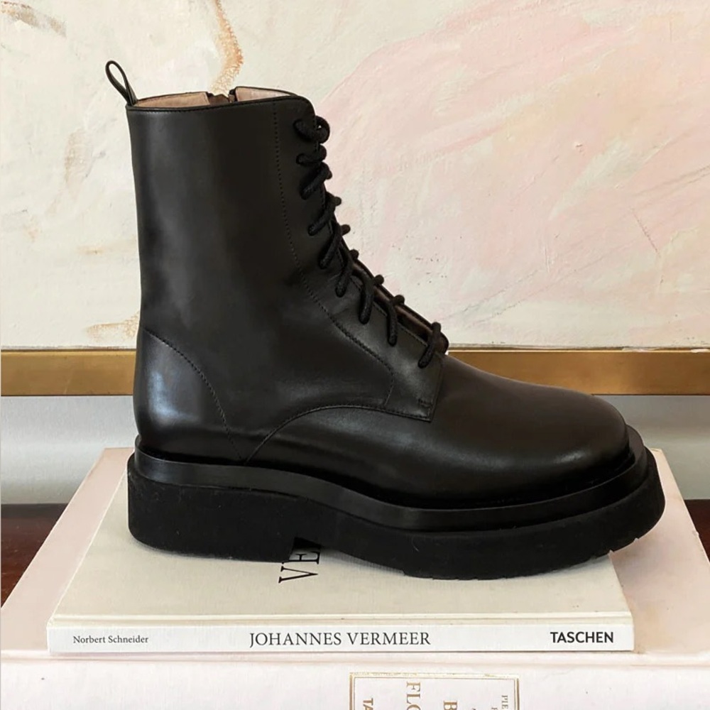 Emerson Fry Cream Lug Sole Platform Boots in Black Leather - Size 38